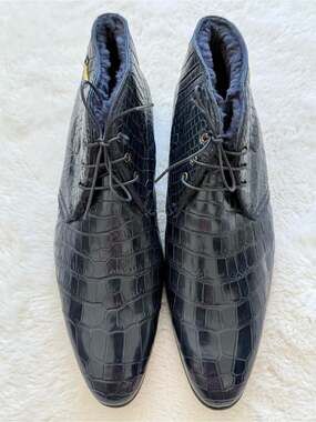 NEW Zilli men boots alligator dark blue natural fur size 9.5UK or 10.5US 7600$
